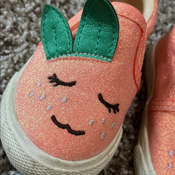 Cat & Jack Peach Glitter Sneakers with Green Leaf Design - Picture 2 of 4